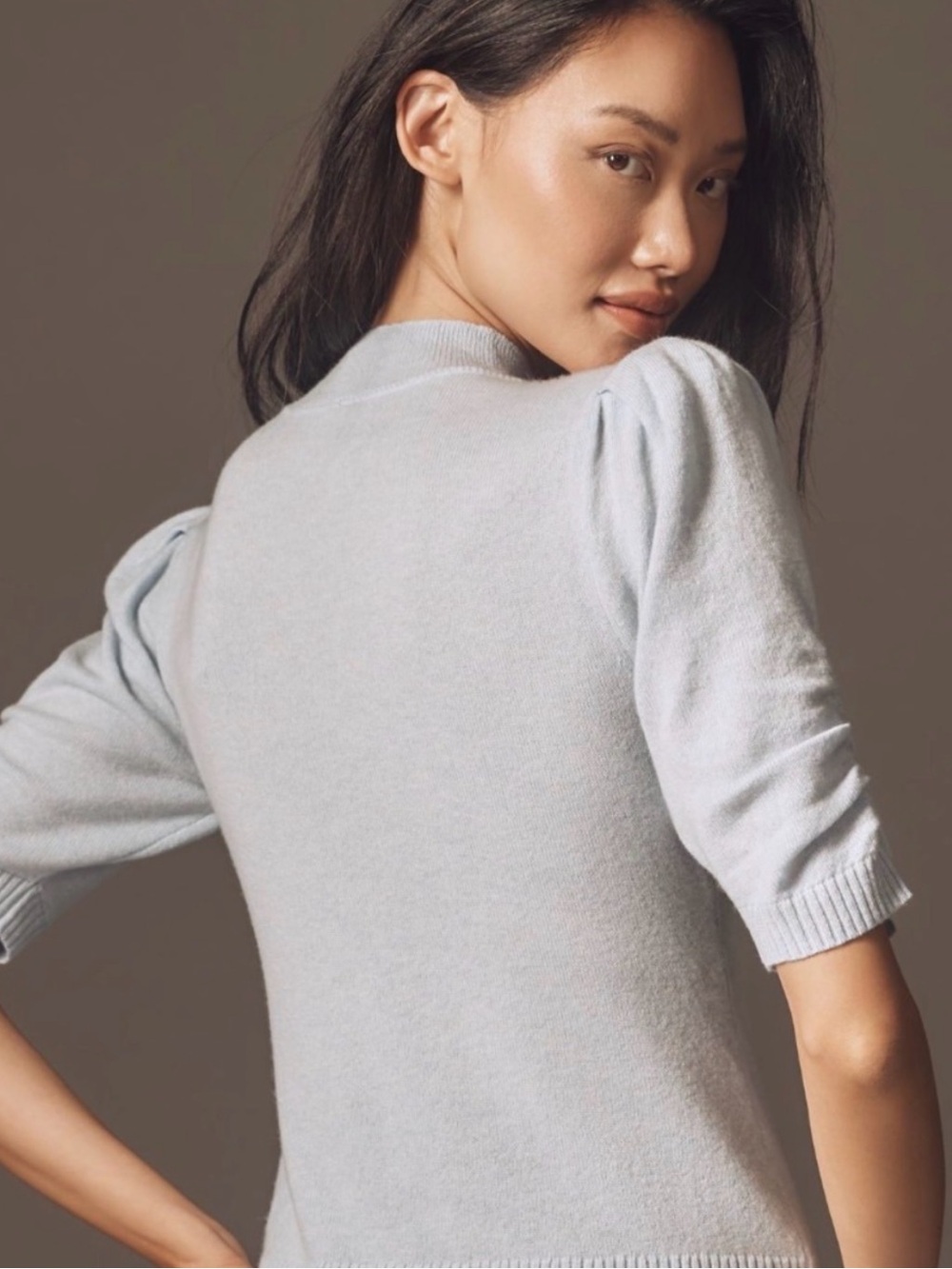 Anthropologie Powder Blue Puff-Sleeve Knit Top - Picture 2 of 6